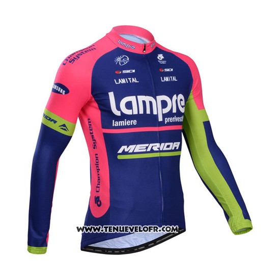 2014 Maillot Ciclismo Lampre Merida Rose et Bleu Manches Longues et Cuissard